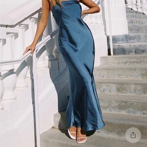 Princess Polly Teal Satin Maxi Dress